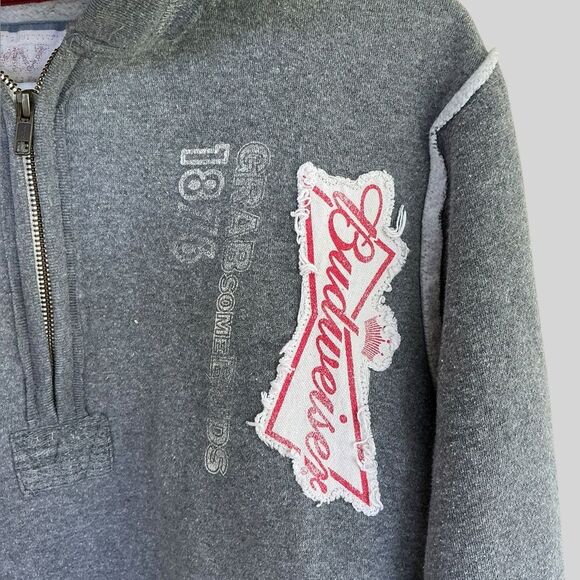 Budweiser Womenβs 1/4 Zip Hoodie | MV Sport | Gray Distressed Style | Size L/XL - Picture 3 of 8